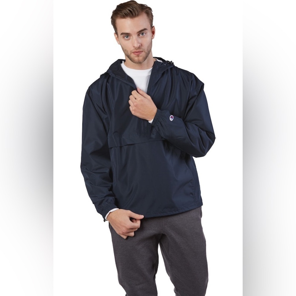 Champion size M, Stadium Jacket with Script Logo, Windbreaker, 1/4 Zip